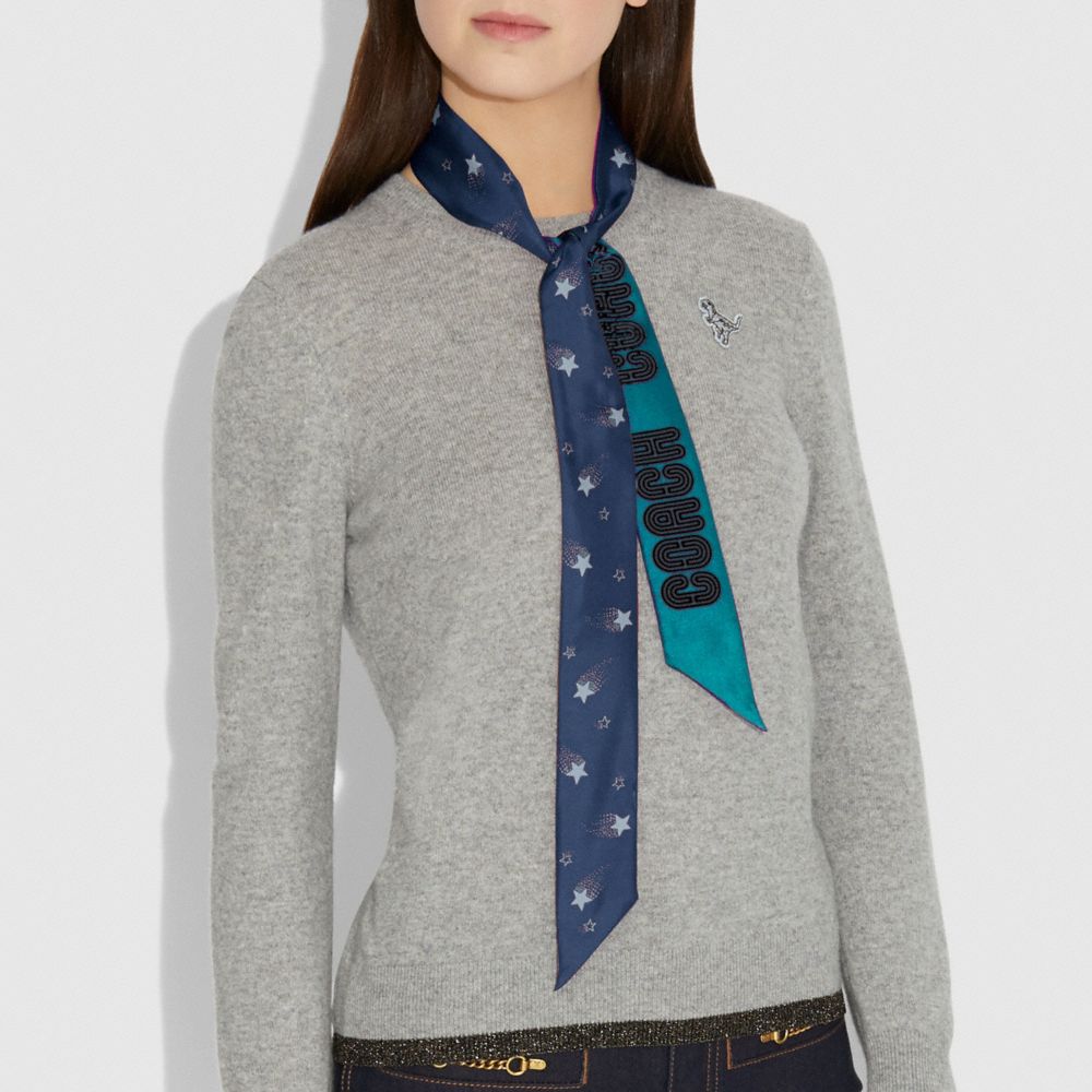 Signature Magic Star Print Silk Skinny Scarf