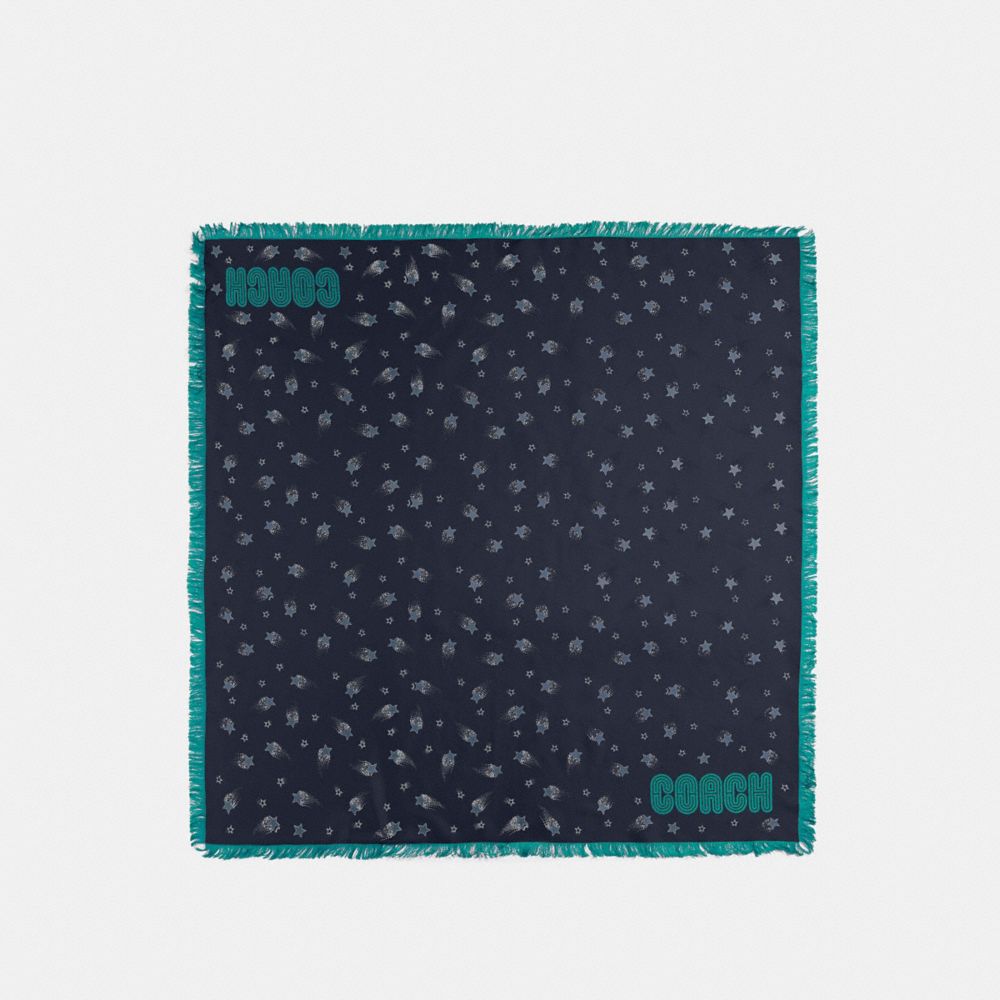 COACH®,MAGIC STAR SILK SQUARE SCARF,Silk,NAVY,Front View