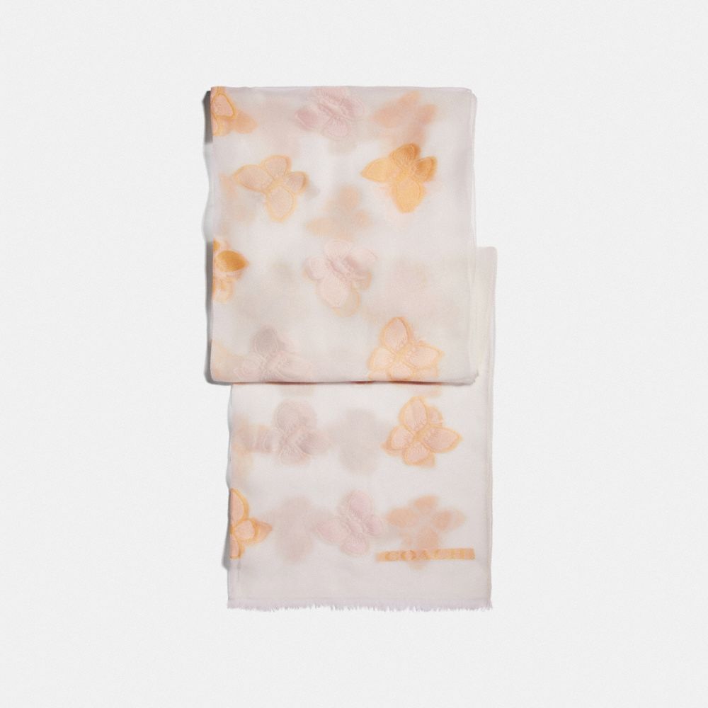 COACH®,BUTTERFLY PRINT SILK OBLONG SCARF,Silk,Chalk,Front View image number 0