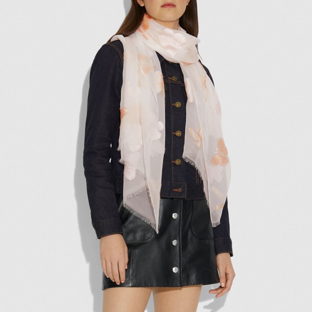 COACH®,BUTTERFLY PRINT SILK OBLONG SCARF,Silk,Chalk,Angle View