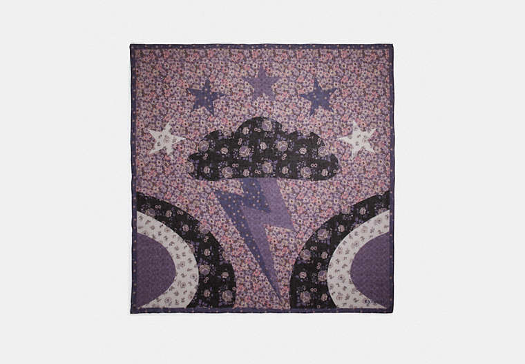 COACH®,GLAM ROCK PATCHWORK OVERSIZED SQUARE SCARF,Cotton Blend,Dusty Lavender,Front View