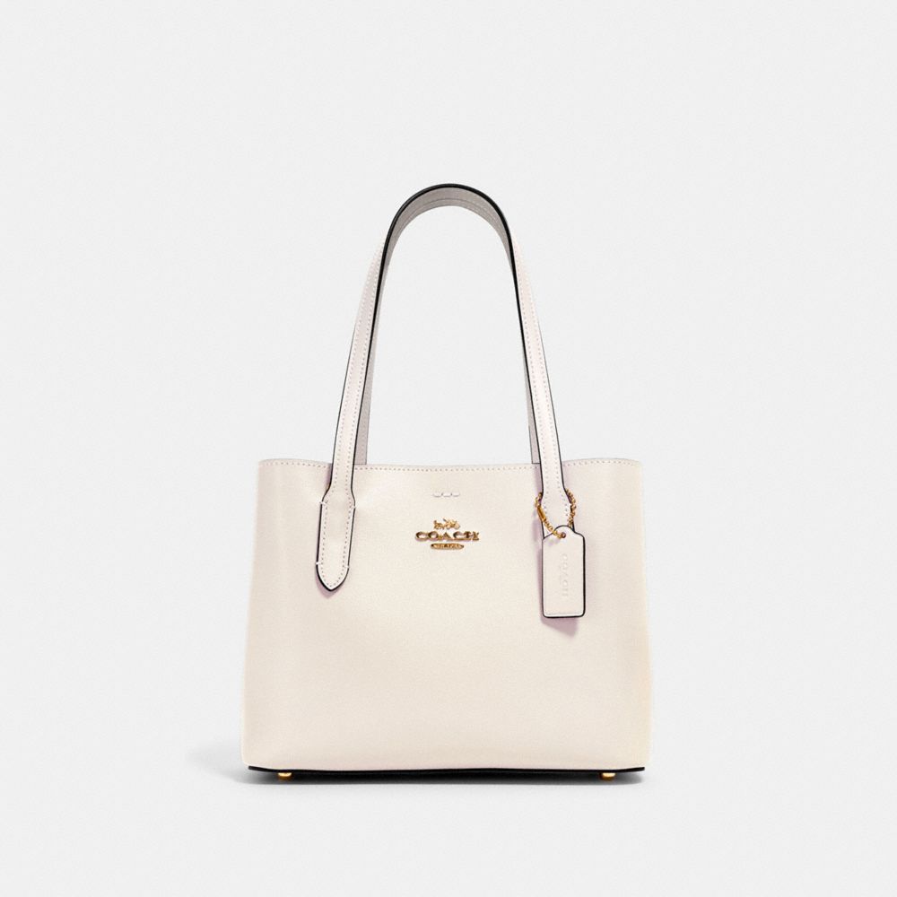 COACH®,MINI AVENUE CARRYALL,Leather,Medium,Gold/Chalk Light Saddle,Front View