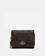 COACH®,SMALL TRIFOLD WALLET IN SIGNATURE CANVAS,pvc,Gold/Brown Black,Front View