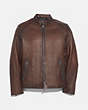 COACH®,LEATHER RACER JACKET,Smooth Leather,Dark Saddle,Front View
