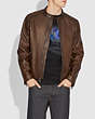COACH®,LEATHER RACER JACKET,Smooth Leather,Dark Saddle,Scale View