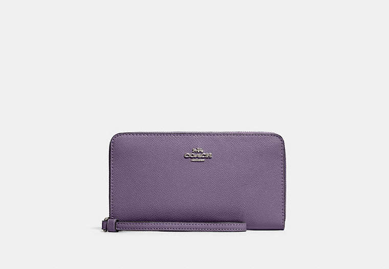 COACH®,LARGE PHONE WALLET,Silver/Dusty Lavender,Front View