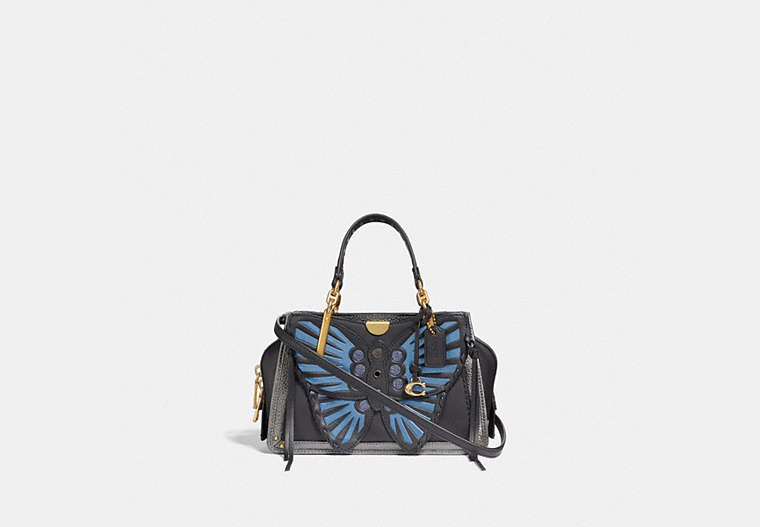 COACH®,DREAMER 21 WITH WHIPSTITCH BUTTERFLY,Leather,Small,Brass/Black Multi,Front View