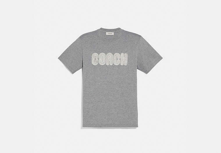 COACH®,EMBROIDERED COACH PRINT T-SHIRT,n/a,HEATHER GREY,Front View image number 0
