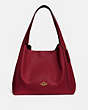 COACH®,HADLEY HOBO,Pebbled Leather,X-Large,Gold/Deep Red,Front View
