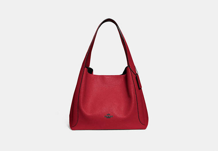 COACH®,HADLEY HOBO,Pebbled Leather,X-Large,Gunmetal/Red Apple,Front View