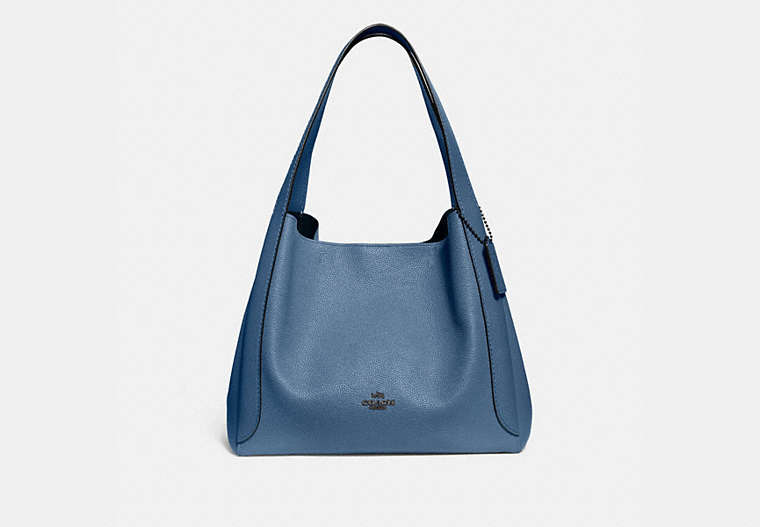 COACH®,HADLEY HOBO,Pebbled Leather,X-Large,Gunmetal/Stone Blue,Front View