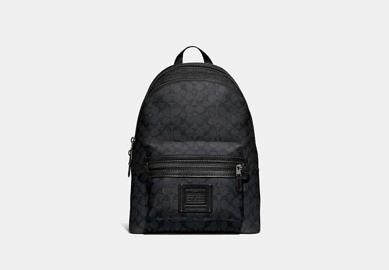 COACH®,ACADEMY BACKPACK IN SIGNATURE CANVAS,pvc,Gunmetal/Charcoal,Front View