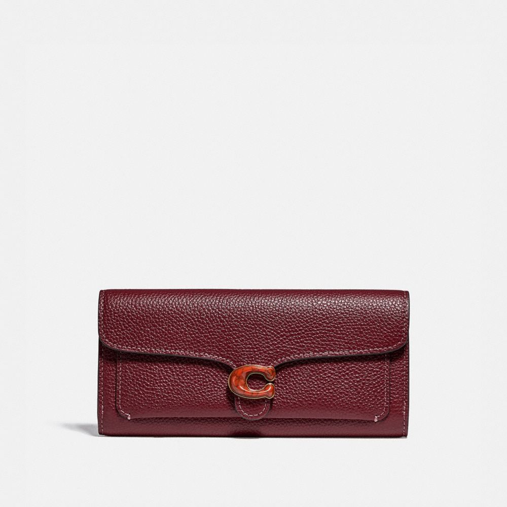COACH®,TABBY LONG WALLET,Leather,Brass/Wine,Front View image number 0