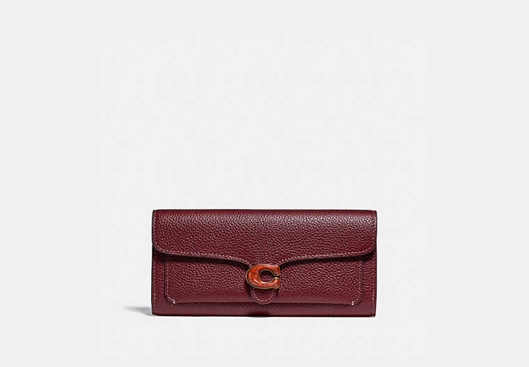 COACH®,PORTEFEUILLE LONG TABBY,Cuir,Laiton/Rouge vin,Front View