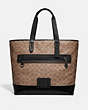 COACH®,ACADEMY TOTE IN SIGNATURE CANVAS,Coated Canvas,X-Large,Black Copper/Khaki,Front View