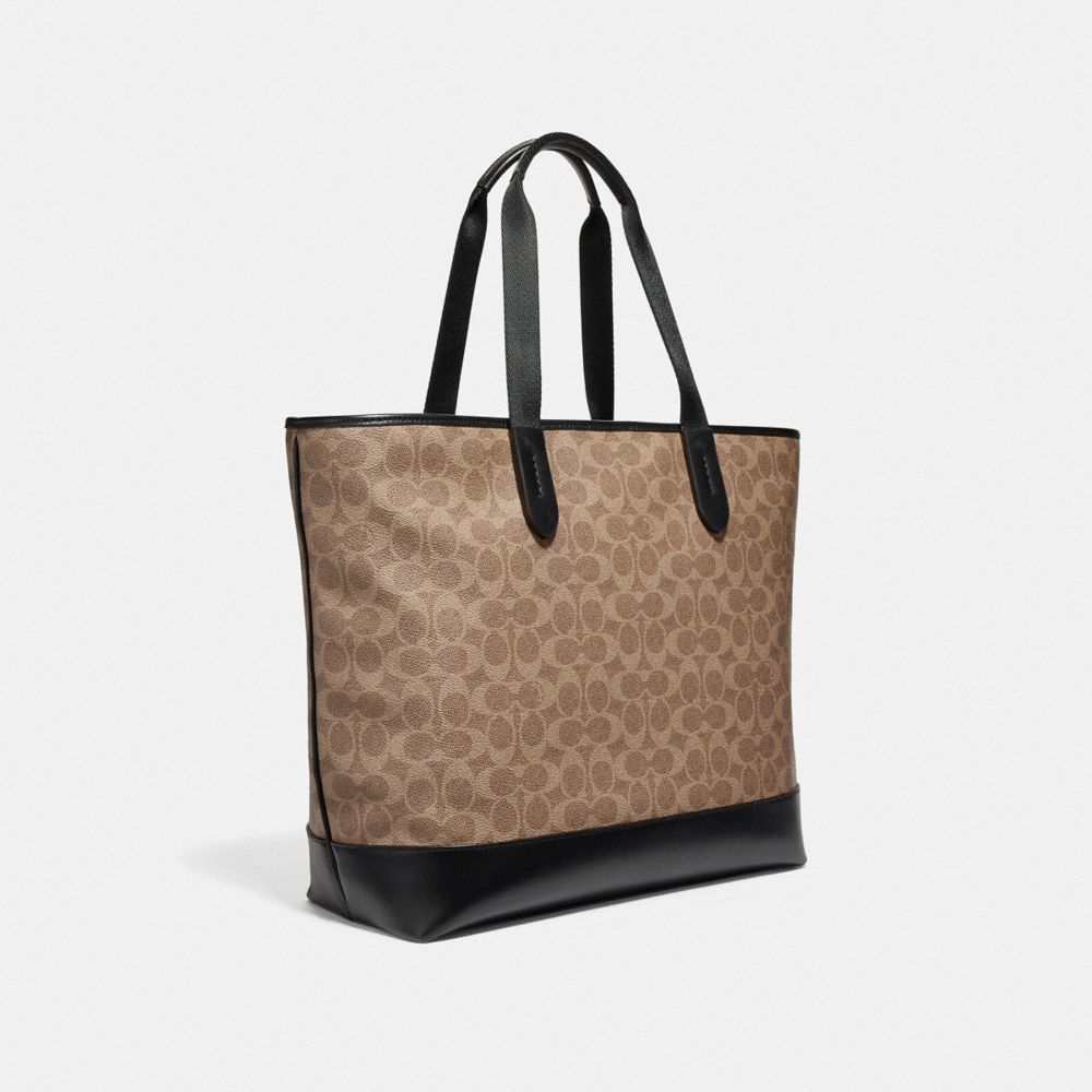 COACH®,ACADEMY TOTE IN SIGNATURE CANVAS,Coated Canvas,X-Large,Black Copper/Khaki,Angle View