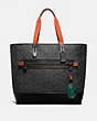 COACH®,ACADEMY TOTE IN SIGNATURE CANVAS WITH COACH PATCH,Coated Canvas,Large,Black Copper/Charcoal,Front View