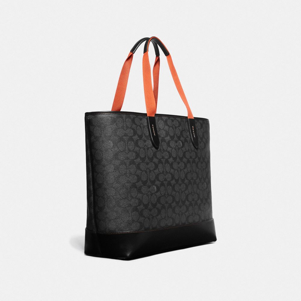 COACH®,Academy Tote In Signature Canvas With Coach Patch,,Angle View