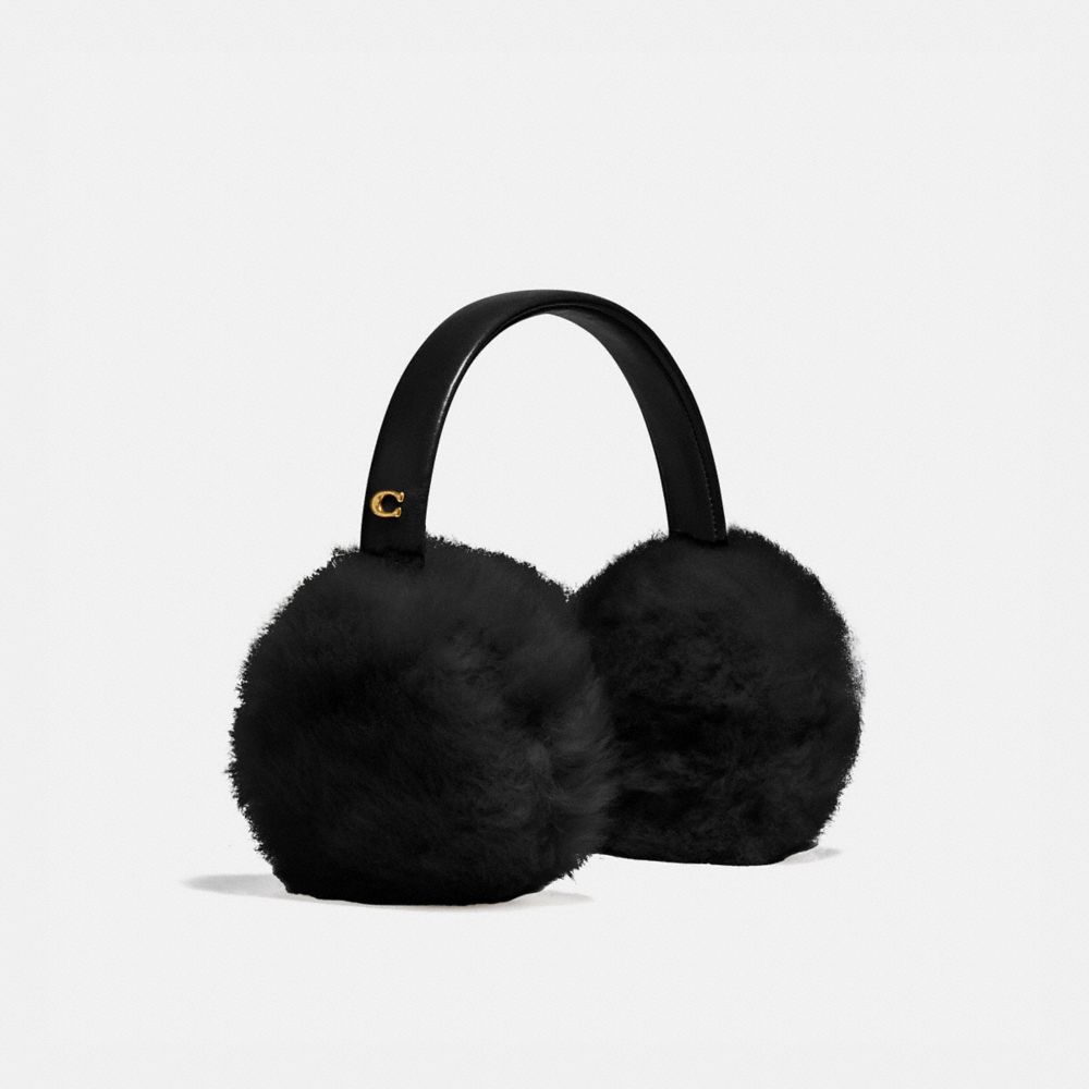 COACH®,CACHE-OREILLES EN RASON,Peau de mouton,Noir,Front View