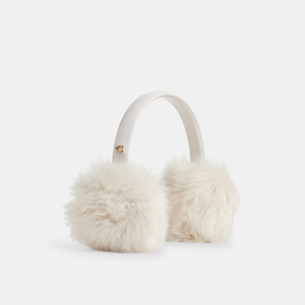 COACH®,CACHE-OREILLES EN RASON,Peau de mouton,Craie,Front View