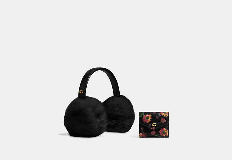 COACH®,Shearling Earmuffs & Wyn Small Wallet With Floral Print,