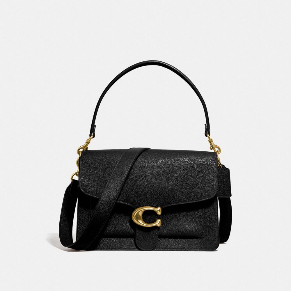 COACH®,TABBY SHOULDER BAG,Leather,Medium,Brass/Black,Front View