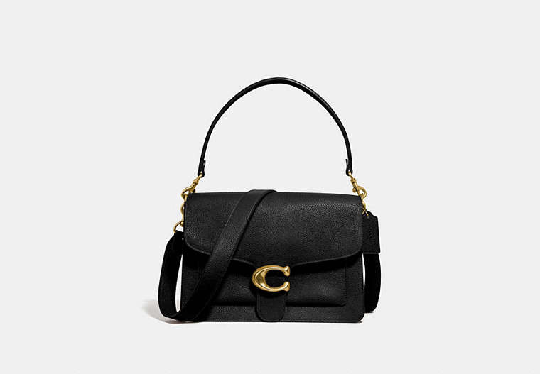 COACH®,TABBY SHOULDER BAG,Leather,Medium,Brass/Black,Front View