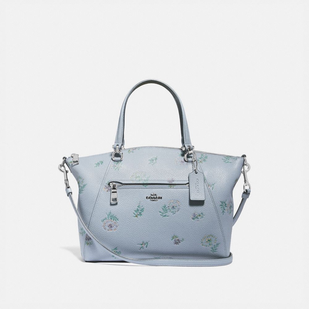 COACH®,PRAIRIE SATCHEL WITH MEADOW PRAIRIE PRINT,Leather,Silver/Mist,Front View