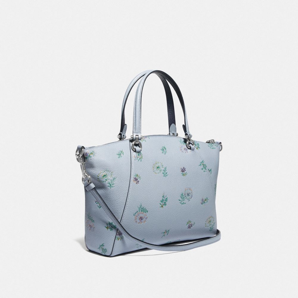 COACH®,PRAIRIE SATCHEL WITH MEADOW PRAIRIE PRINT,Leather,Silver/Mist,Angle View