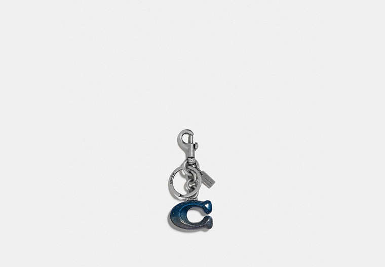 COACH®,SIGNATURE BAG CHARM,resin,Light Antique Nickel/Midnight Navy,Front View