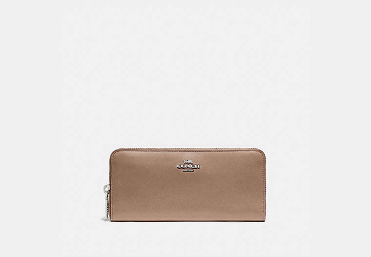 COACH®,SLIM ACCORDION ZIP WALLET,Leather,Mini,Light Antique Nickel/Taupe,Front View image number 0