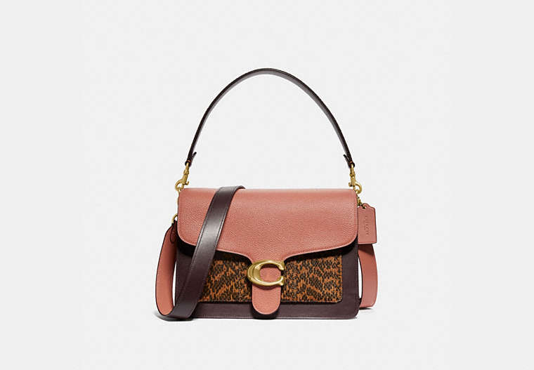 COACH®,TABBY SHOULDER BAG IN COLORBLOCK WITH SNAKESKIN DETAIL,Leather,Medium,Brass/Light Peach Multi,Front View