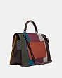 COACH®,PARKER TOP HANDLE 32 WITH PATCHWORK STRIPES,Leather,Large,Oxblood Multi/Pewter,Angle View