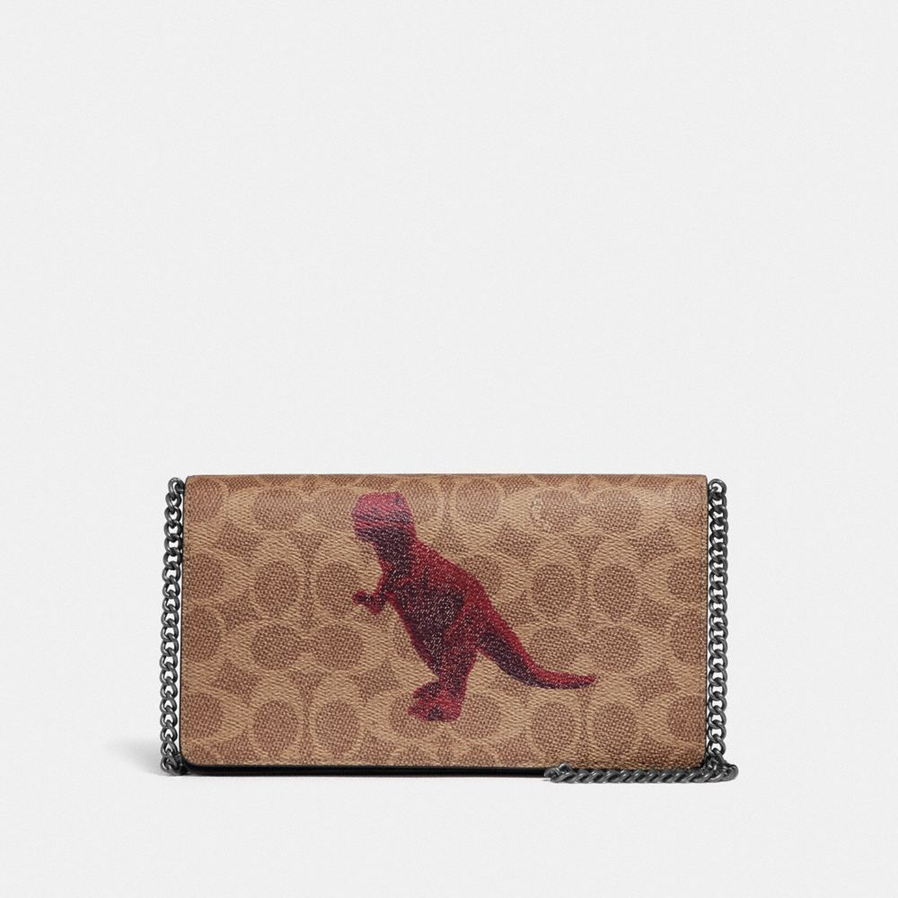 Callie Foldover Chain Clutch In Signature Canvas With Rexy By Sui Jianguo