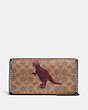 COACH®,CALLIE FOLDOVER CHAIN CLUTCH IN SIGNATURE CANVAS WITH REXY BY SUI JIANGUO,pvc,Mini,Tan/Black/Pewter,Front View