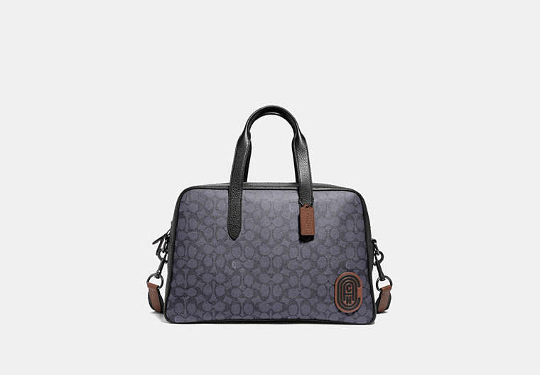 COACH®,METROPOLITAN SOFT CARRYALL IN SIGNATURE CANVAS WITH COACH PATCH,Coated Canvas,Black Copper/Charcoal,Front View