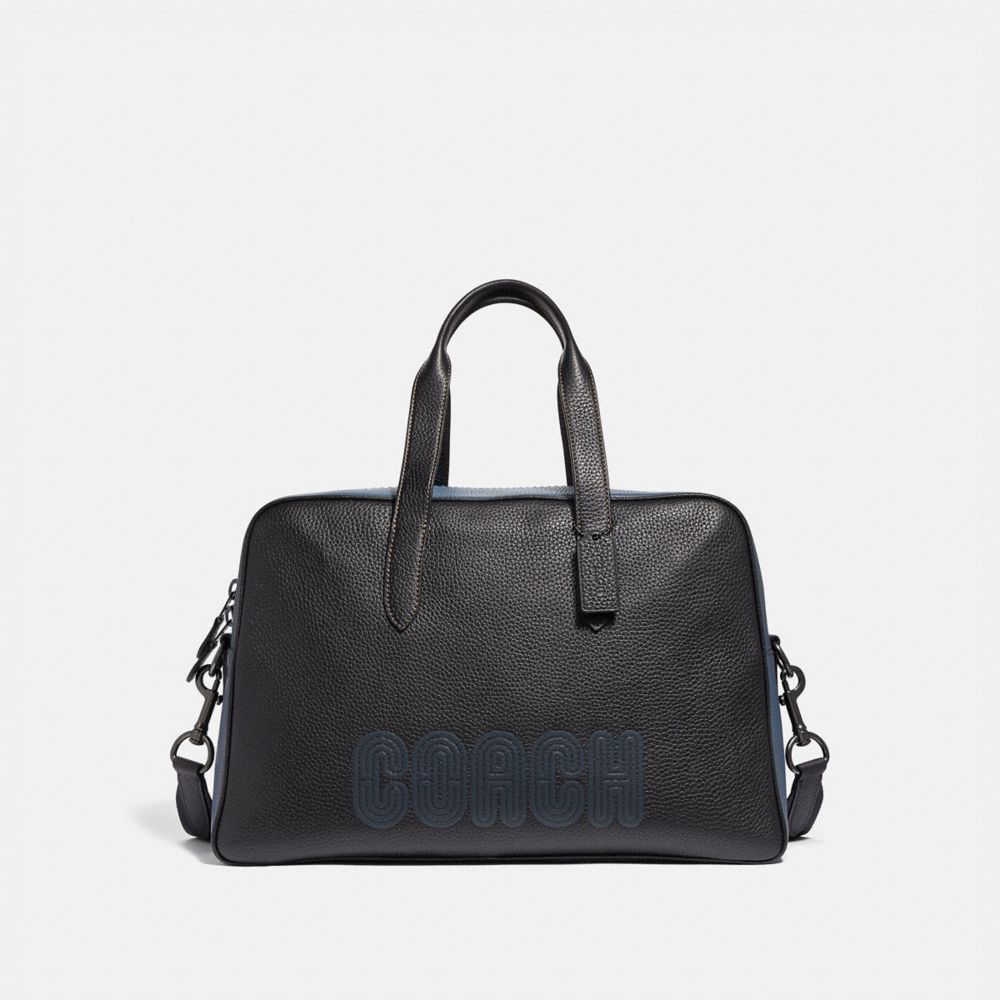 COACH®,METROPOLITAN SOFT CARRYALL WITH COACH PATCH,Leather,Black Copper/Black,Front View image number 0