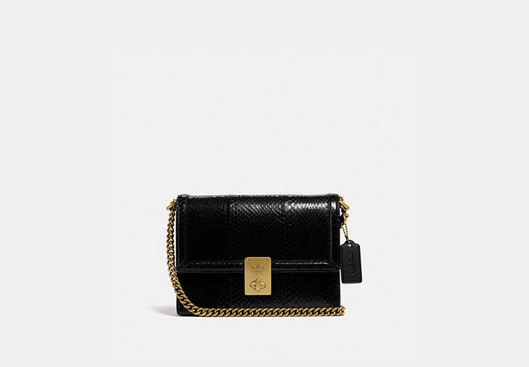 COACH®,HUTTON SHOULDER BAG IN SNAKESKIN,Leather,Small,Brass/Black,Front View