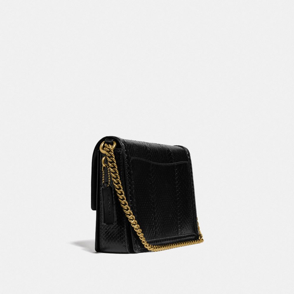 COACH®,HUTTON SHOULDER BAG IN SNAKESKIN,Leather,Small,Brass/Black,Angle View