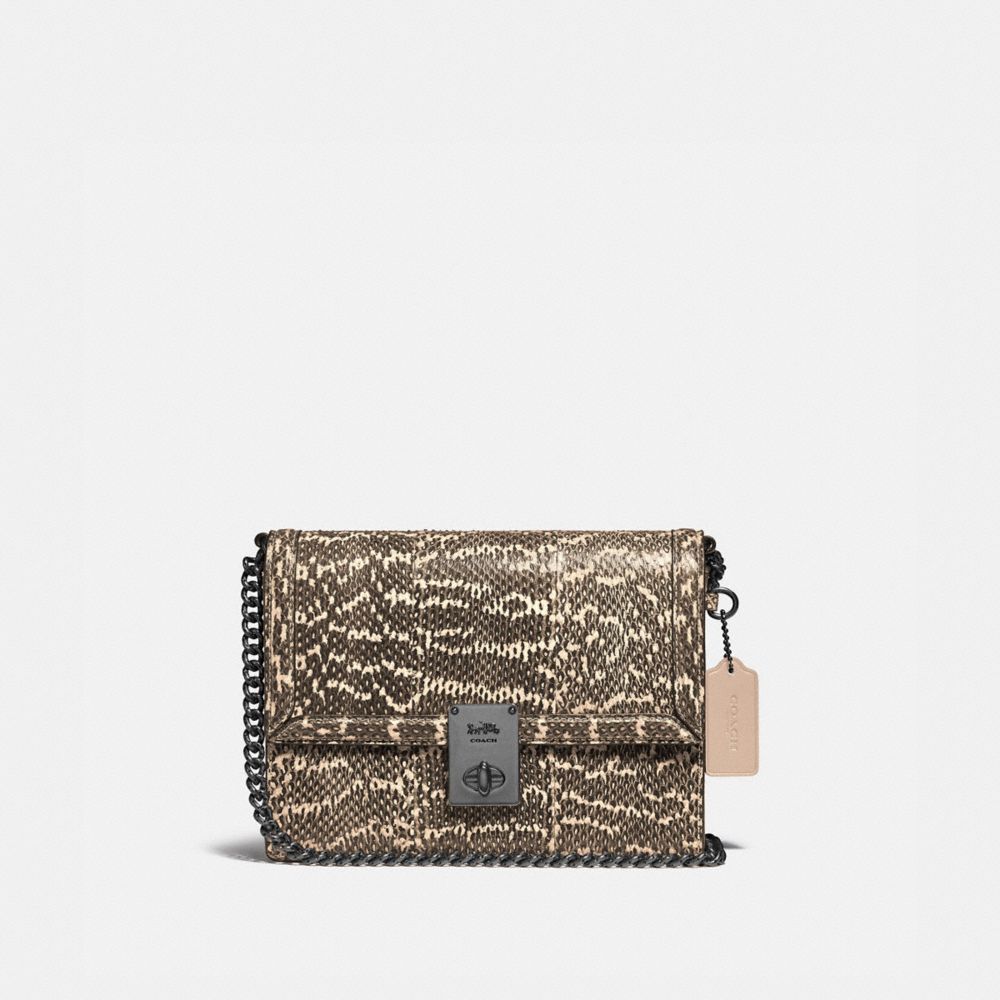 COACH®,HUTTON SHOULDER BAG IN SNAKESKIN,Leather,Small,Pewter/Neutral,Front View image number 0