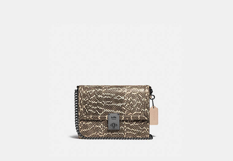 COACH®,HUTTON SHOULDER BAG IN SNAKESKIN,Leather,Small,Pewter/Neutral,Front View image number 0