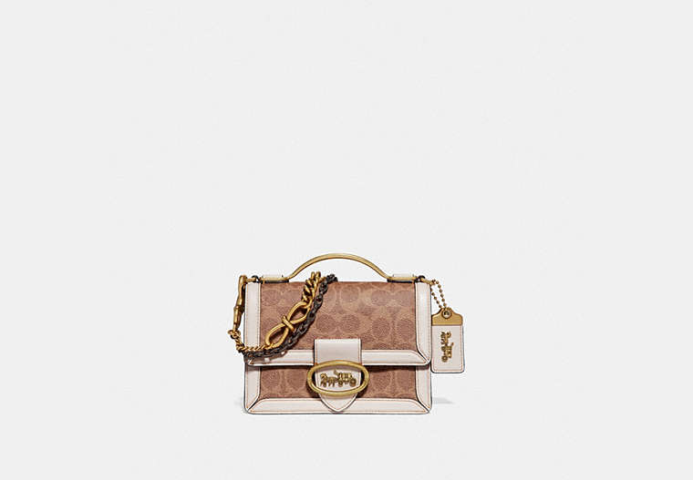 COACH®,RILEY TOP HANDLE 18 IN SIGNATURE CANVAS,pvc,Small,Brass/Tan/Chalk,Front View image number 0