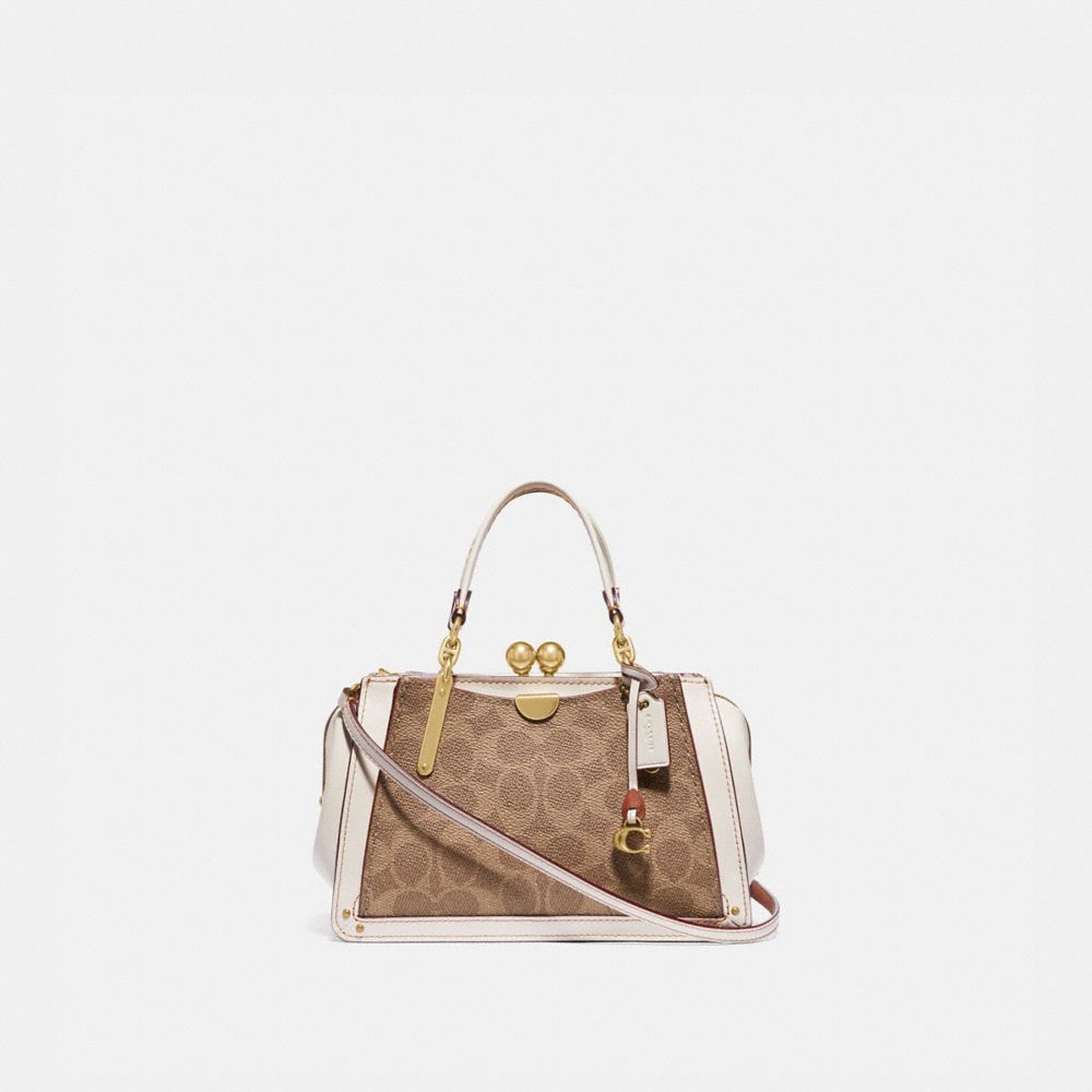 COACH®,KISSLOCK DREAMER 21 IN SIGNATURE CANVAS,Coated Canvas,Medium,Brass/Tan/Chalk,Front View