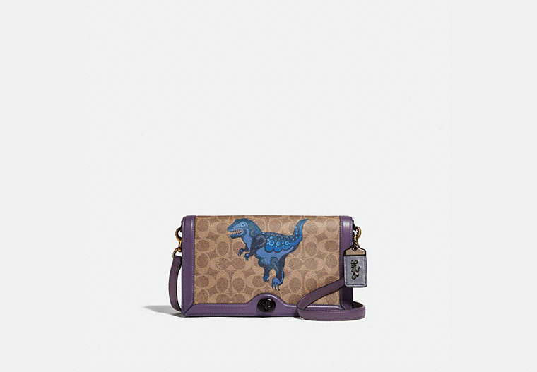 COACH®,RILEY IN SIGNATURE CANVAS WITH REXY BY ZHU JINGYI,pvc,Small,Tan/Dusty Lavender/Pewter,Front View