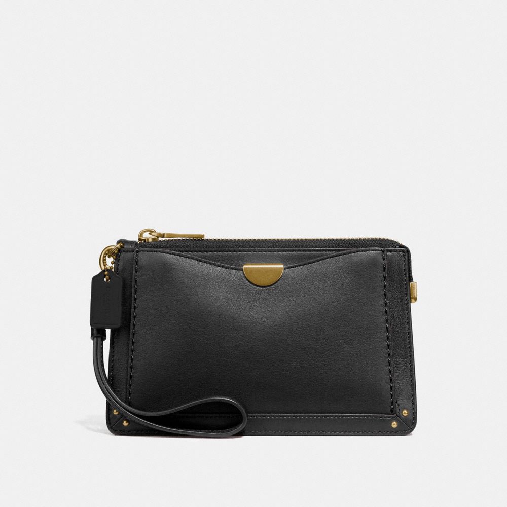 COACH®,DREAMER WRISTLET,Leather,Brass/Black,Front View