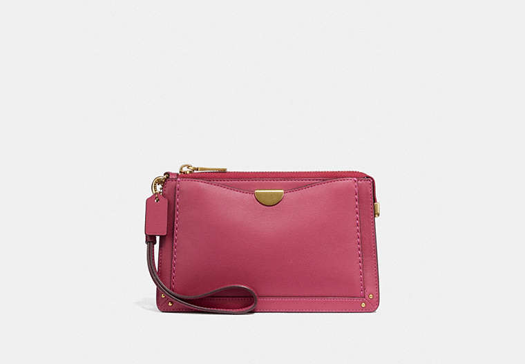 COACH®,DREAMER WRISTLET,Leather,Brass/Bright Cherry,Front View