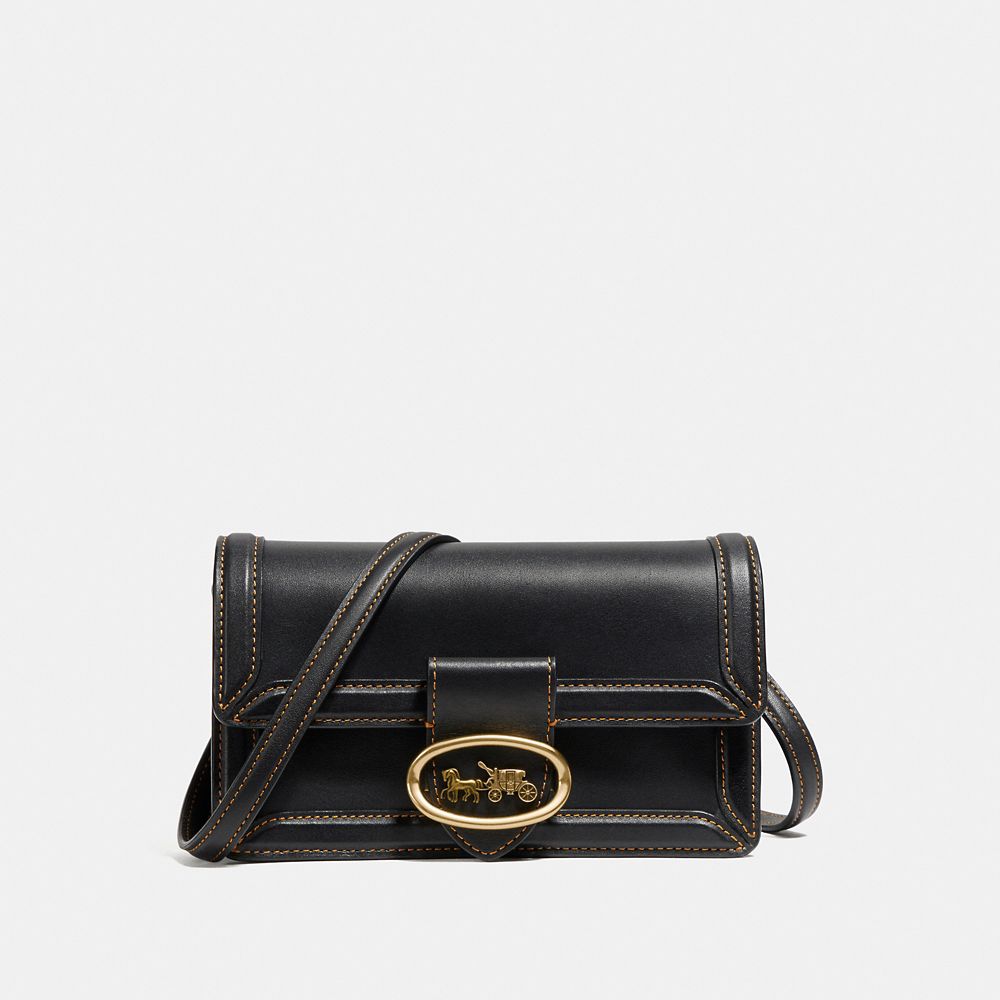 COACH®,RILEY CONVERTIBLE BELT BAG,Leather,Brass/Black,Front View