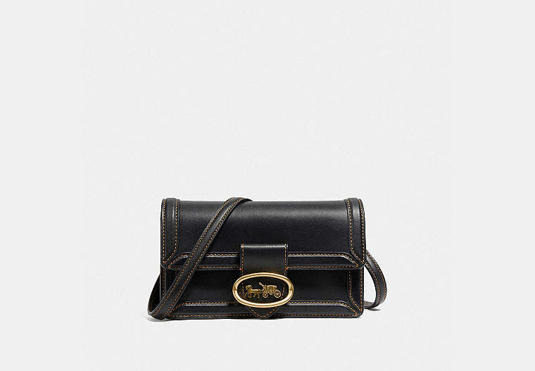 COACH®,RILEY CONVERTIBLE BELT BAG,Leather,Brass/Black,Front View