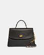 COACH®,PARKER TOP HANDLE 32 IN COLORBLOCK WITH SNAKESKIN DETAIL,Leather,Medium,Brass/Black Multi,Front View