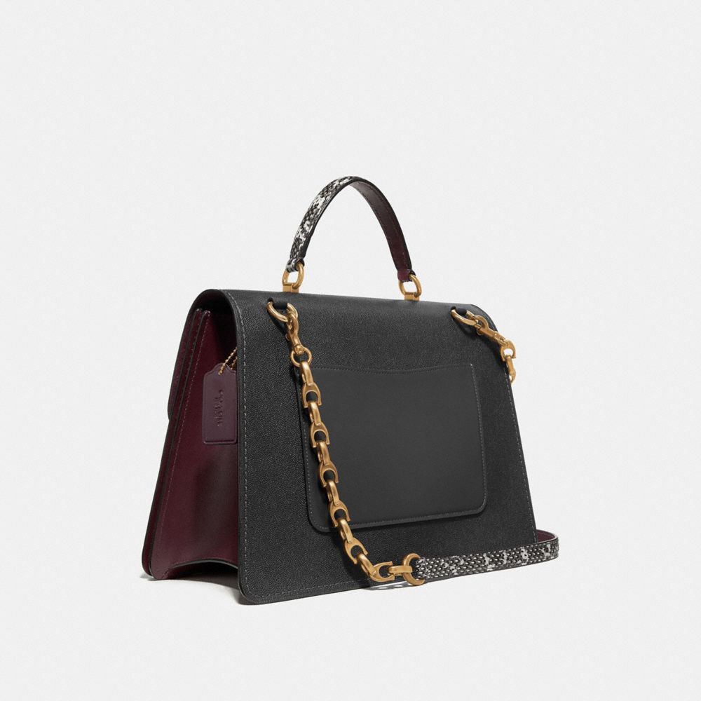 COACH®,PARKER TOP HANDLE 32 IN COLORBLOCK WITH SNAKESKIN DETAIL,Leather,Medium,Brass/Black Multi,Angle View